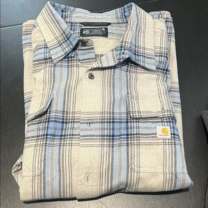 Carhartt Men's Gray and Blue Plaid Button Heavyduty Down Shirt